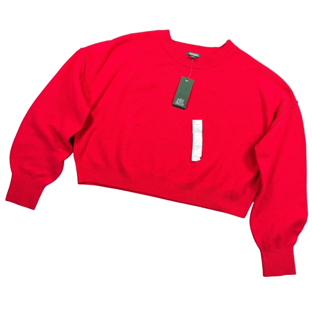 Wild‎ Fable Cropped Crewneck Sweater Womens Medium Red Knit Long Sleeve Casual
